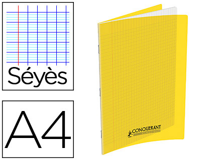 CAHIER AGRAF CONQURANT CLASSIQUE POLYPROPYLNE A4 48 PAGES 90G SYS COLORIS JAUNE