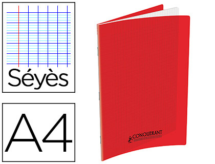 CAHIER AGRAF CONQURANT CLASSIQUE POLYPROPYLNE A4 48 PAGES 90G SYS COLORIS ROUGE