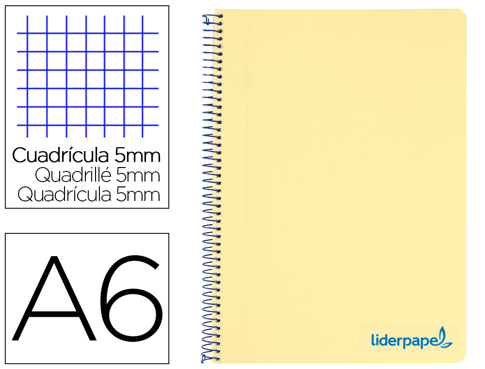 CAHIER SPIRALE LIDERPAPEL A6 MICRO WONDER 240 PAGES 90G    5X5MM 4 BANDES COULEURS JAUNE