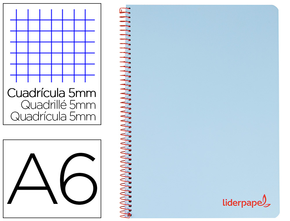 CAHIER SPIRALE LIDERPAPEL A6 MICRO WONDER 240 PAGES 90G    5X5MM 4 BANDES COULEURS BLEU