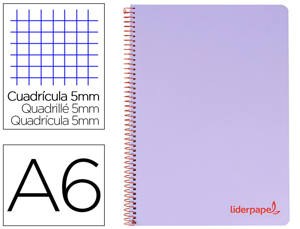 CAHIER SPIRALE LIDERPAPEL A6 MICRO WONDER 240 PAGES 90G    5X5MM 4 BANDES COULEURS       VIOLET
