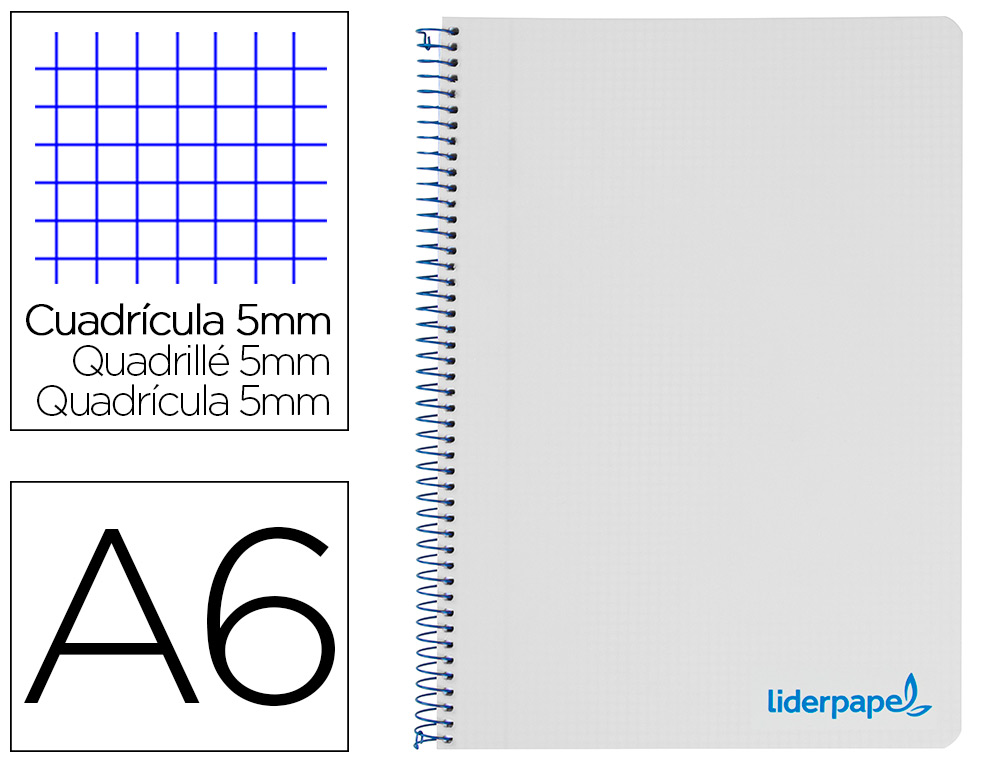 CAHIER SPIRALE LIDERPAPEL A6 MICRO WONDER 240 PAGES 90G    5X5MM 4 BANDES COULEURS GRIS