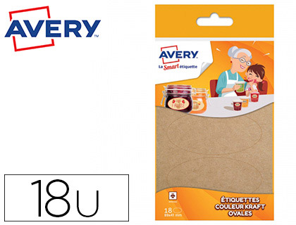 TIQUETTE AVERY ADHSIVE OVALE 41X89MM PERMANENTE IMPRIMABLE BRILLANTE COLORIS KRAFT BOTE 18 UNITS