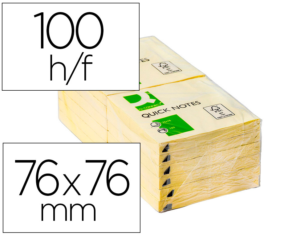 BLOC-NOTES Q-CONNECT QUICK NOTES 76X76MM 1 BLOC 100F REPOSITIONNABLES COLORIS JAUNE