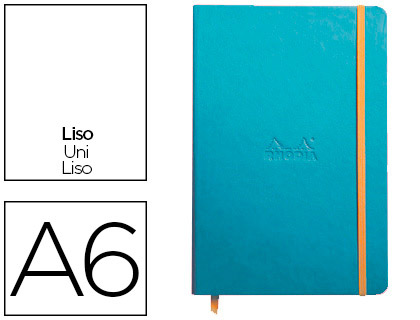 CARNET RHODIA WEBNOTEBOOK A6 9X14CM COUVERTURE SIMILI CUIR TURQUOISE 192 PAGES 90G UNI LASTIQUE MARQUE-PAGE ORANGE