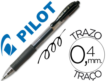 ROLLER PILOT G2 7 ECRITURE MOYENNE 0.4MM ENCRE GEL RETRACTABLE RECHARGEABLE CORPS TRANSLUCIDE GRIP CAOUTCHOUC NOIR