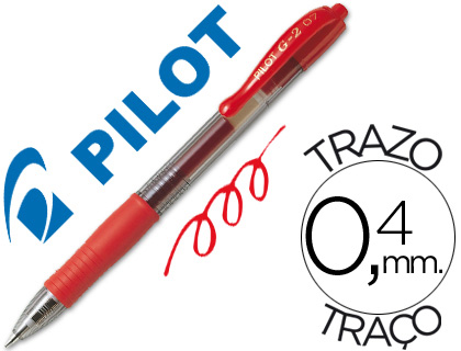 ROLLER PILOT G2 7 ECRITURE MOYENNE 0.4MM ENCRE GEL RETRACTABLE RECHARGEABLE CORPS TRANSLUCIDE GRIP CAOUTCHOUC ROUGE