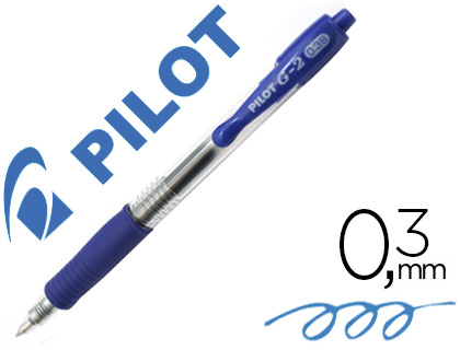 ROLLER PILOT G2 5 ECRITURE FINE 0.3MM ENCRE GEL RETRACTABLE RECHARGEABLE CORPS TRANSLUCIDE GRIP CAOUTCHOUC BLEU
