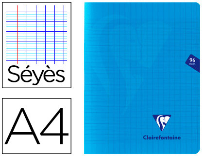 CAHIER PIQU CLAIREFONTAINE MIMESYS COUVERTURE POLYPROPYLNE A4 21X29,7CM 96 PAGES 90G RGLURE SYS COLORIS BLEU