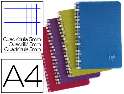 CAHIER CLAIREFONTAINE LINICOLOR INTENSIVE RELIURE INTGRALE A4 21X29,7CM 100 PAGES 90G RGLURE 5X5MM COLORIS ASSORTIS