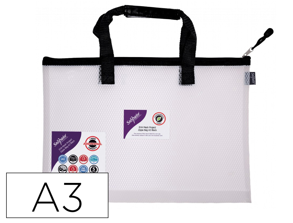 SAC ZIPPE SNOPAKE EVA MESH HC PROJECT ZIPPA BAG A3 30 MICRONS POIGNEE COUVERTURE SURFACE LISSE COLORIS ANSE NOIR