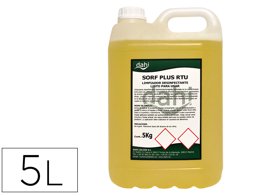 NETTOYANT HYGIENISANT DESODORISANT DESINFECTANT     SORF PLUS JAUNE RTU CARAFE DE 5 LITRES