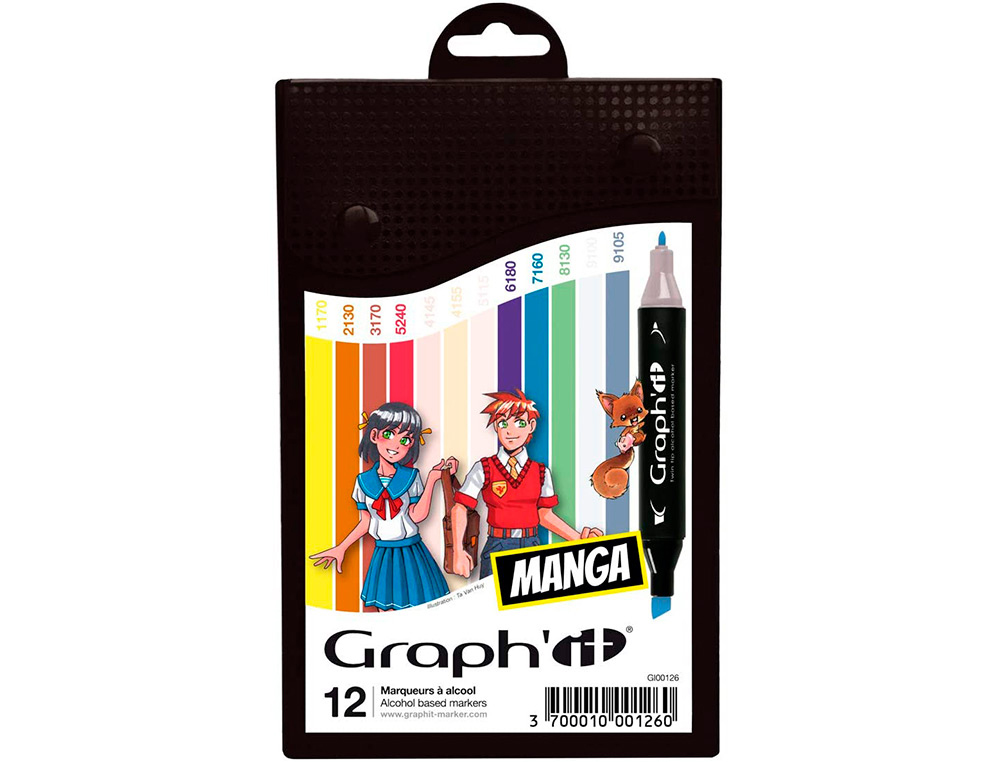 MARQUEUR MANGA COLORS GRAPH'IT DOUBLE POINTE ENCRE  TRANSLUCIDE SET 12 UNITES