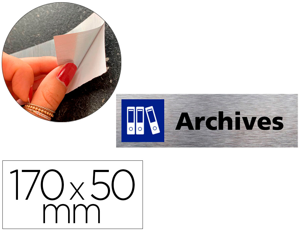 PLAQUE DE PORTE ARCHIVES SIGNALETIQUE BIZ PICTOGRAMME  EN ALUMINIUM BROSSE DOUBLE    FACE AUTOCOLLANT DOS 170X50MM