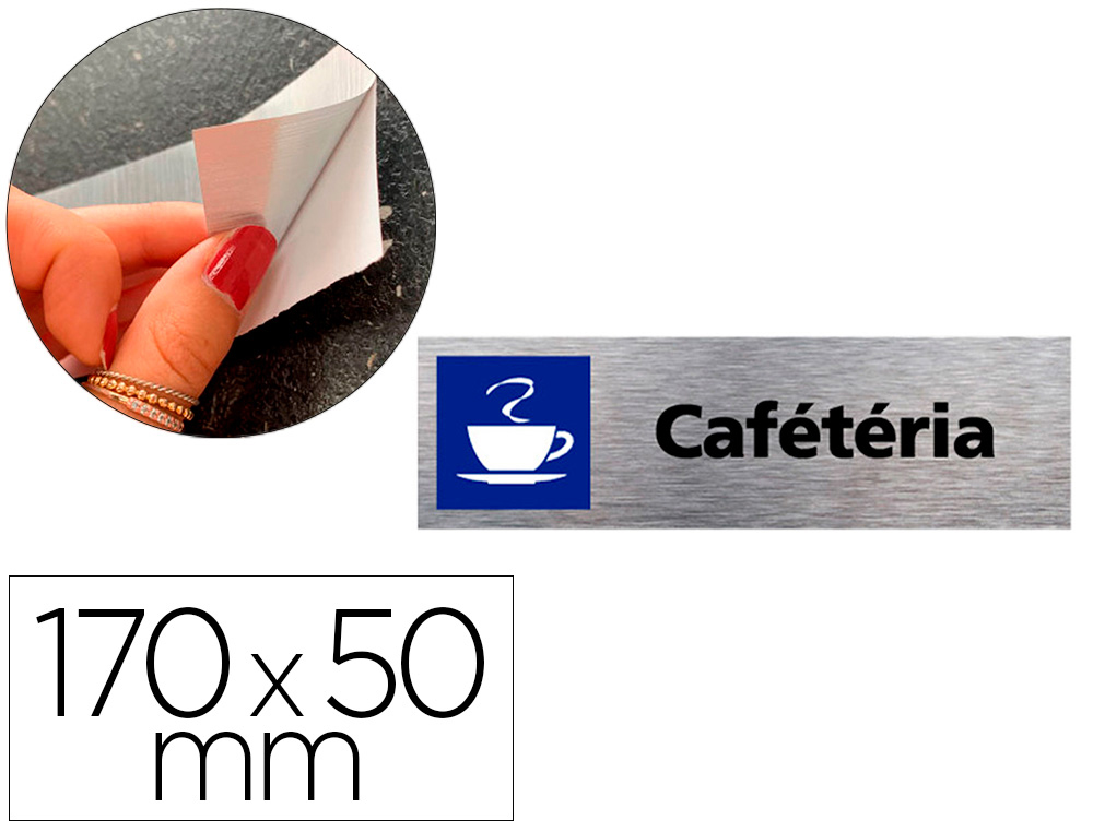 PLAQUE DE PORTE CAFETERIA SIGNALETIQUE BIZ PICTOGRAMME  EN ALUMINIUM BROSSE DOUBLE    FACE AUTOCOLLANT DOS 170X50MM