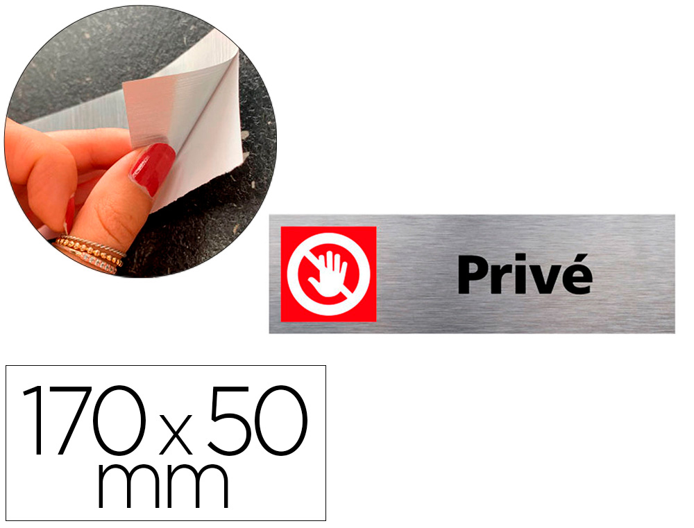 PLAQUE DE PORTE PRIVE SIGNALETIQUE BIZ PICTOGRAMME  MAIN EN ALUMINIUM BROSSE      DOUBLE FACE AUTOCOLLANT DOS