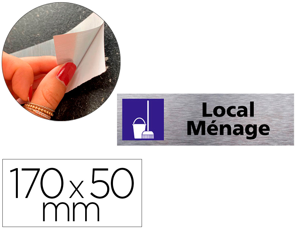 PLAQUE DE PORTE LOCAL MENAGE SIGNALETIQUE BIZ PICTOGRAMME  EN ALUMINIUM BROSSE DOUBLE    FACE AUTOCOLLANT DOS 170X50MM