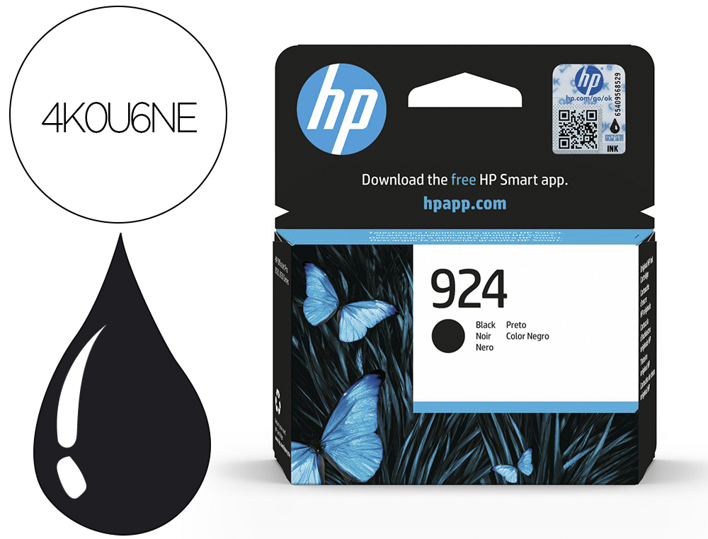 CARTOUCHE HP JET D'ENCRE ORIGINAL 924 4K0U6NE 500      PAGES COLORIS NOIR