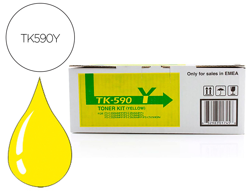 TONER LASER KYOCERA 1T02KVANL0 TK590Y POUR FSC2016/2026/2126/5250/P2026CDN COULEUR JAUNE 5000P