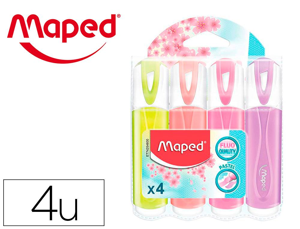 SURLIGNEUR MAPED FLUO'PEPS FLUORESCENT CLASSIC COULEURS  PASTEL ASSORTIES POCHETTE DE  4