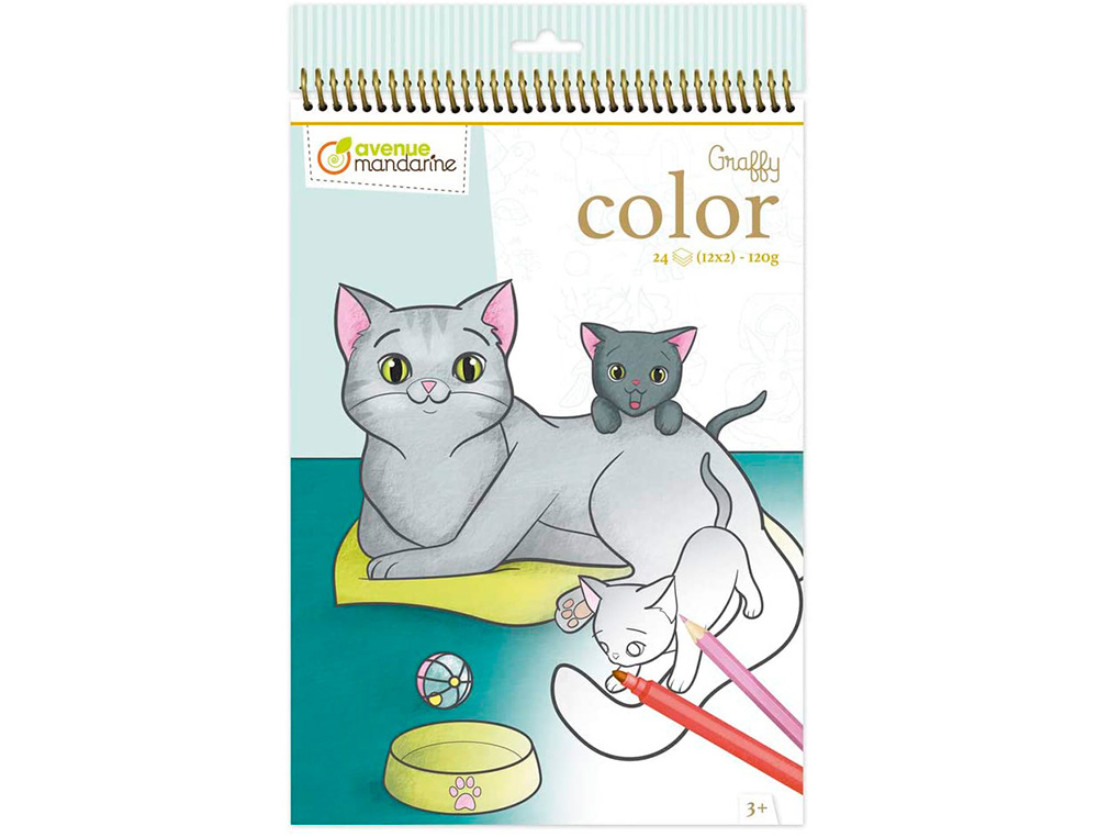 CARNET COLORIER GRAFFY CLAIREFONTAINE ANIMAUX        FAMILIERS MAMAN-B B