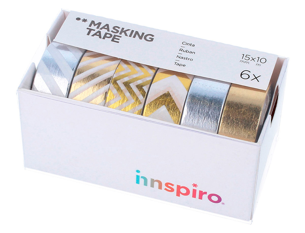 SET DE 6 RUBANS MASKING TAPE WASHI FOIL SERIE METAL