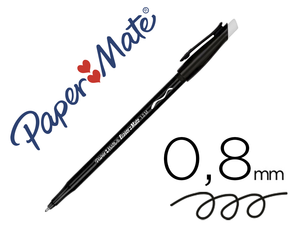 STYLO-BILLE PAPER MATE REPLAY COLORS GOMMMABLE POINTE       MOYENNE 1,0MM TRACE 0,8MM     COLORIS NOIR