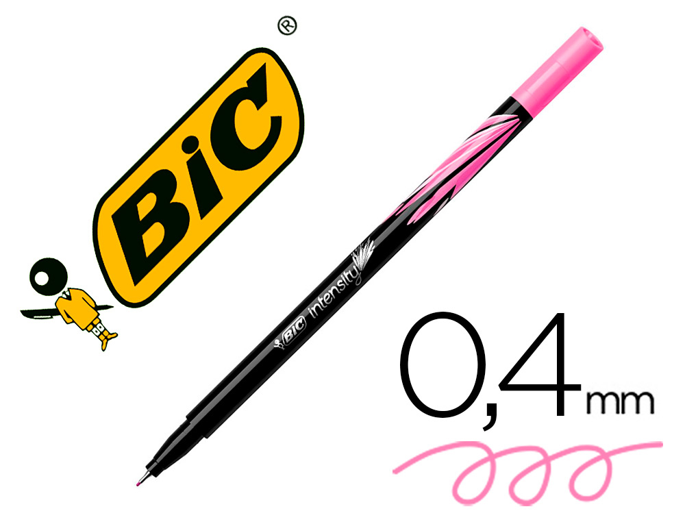 STYLO FEUTRE BIC INTENSITY POINTE FINE CORPS NOIR VERNI  COULEURS ROSE CLAIR LOT 12 UNITES