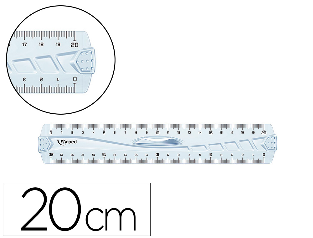 REGLE PLATE MAPED GEOMETRIC DOUBLE DECIMETRE EN PLASTIQUE RECYCLE SACHET INDIVIDUEL     20CM