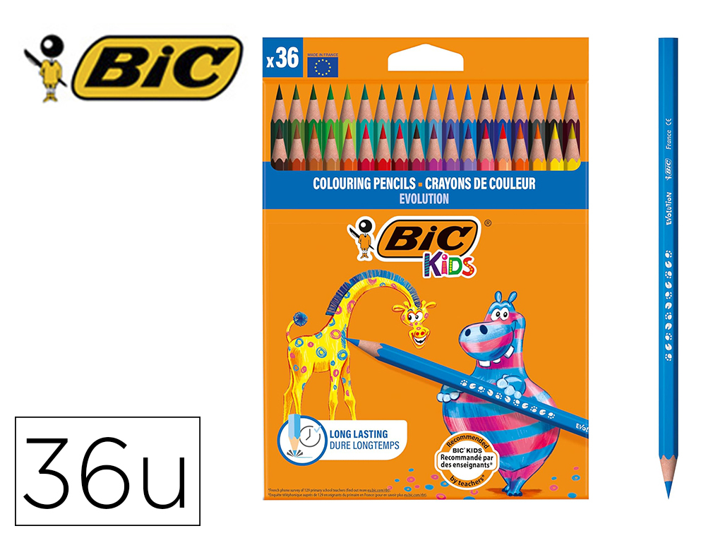 CRAYON COULEUR BIC INTENSITY MINE DOUCE CORPS NOIR MAT EMBOUT COULEUR MINE COLORIS ASSORTIS BOITE METALLIQUE 36 UNITES