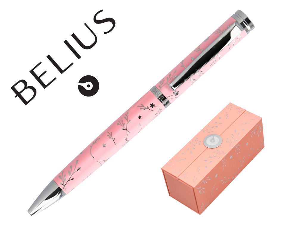 STYLO-BILLE BELIUS COLLECTION1 ALUMINIUM ENCRE   BLEUE COLORIS ROSE DESIGN     RELIEF ARGENTE BOITE DESIGN