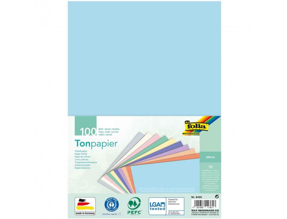 LOT DE PAPIER DESSIN FOLIA LISSE COULEUR A4 21X 29,7CM   130G 100 FEUILLES COLORIS     PASTELS ASSORTIS
