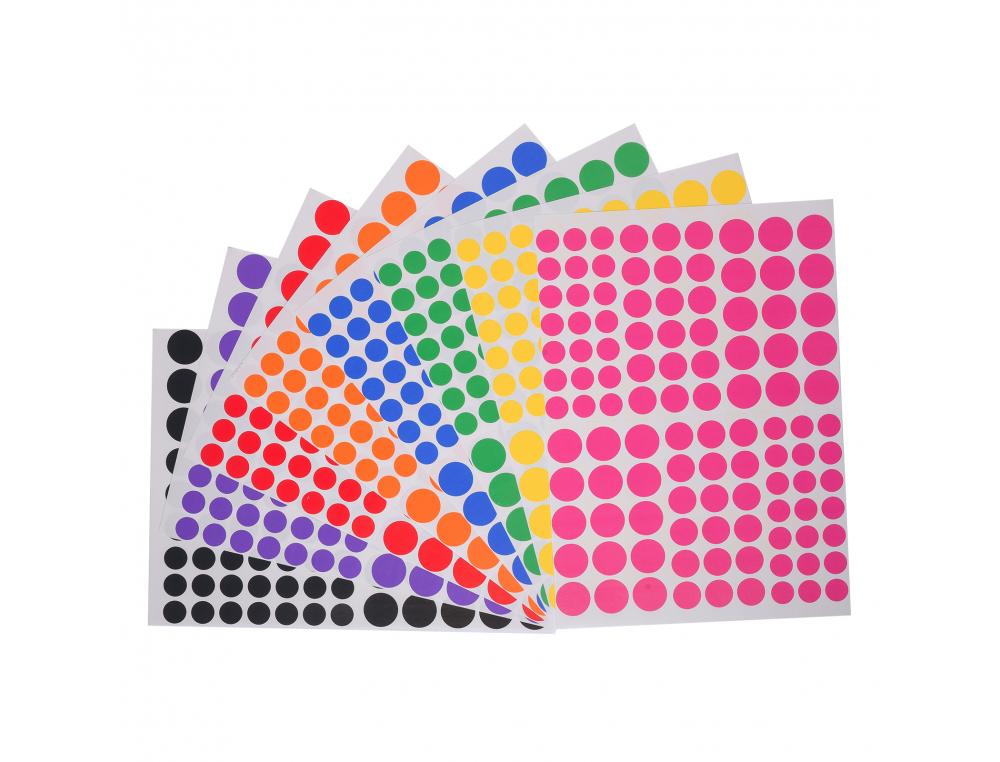 GOMMETTE RONDE CLEOPATRE MULTI TAILLES ADHESIF         PERMANENT PLANCHE 8 COLORIS   ASSORTIS 1728 GOMMETTES