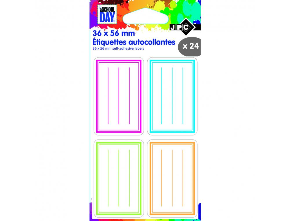 SACHET D ETIQUETTES AUTOCOLLANTES WONDAY ECOLIERS 36 X 56 MM 24 UNITES COLORIS  ASSORTIS