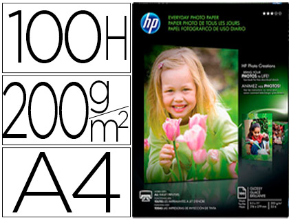 PAPIER PHOTO HP EVERYDAY JET D'ENCRE GLAC SEMI-BRILLANT A4 200G/M2 PAQUET 100 FEUILLES