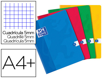 CAHIER OXFORD BROCHURE SOUPLE OPTIK PAPER COUVERTURE PELLICULE LAVABLE A4+ 24X32CM 192 PAGES 90G 5X5MM