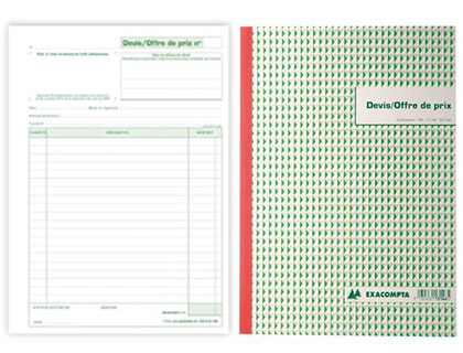 MANIFOLD AUTOCOPIANT EXACOMPTA DEVIS OFFRE DE PRIX A4 210X297MM FOLIOTAGE 50 TRIPLIS