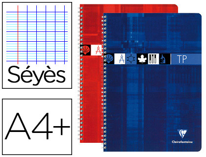 CAHIER CLAIREFONTAINE TRAVAUX PRATIQUES RELIURE INTGRALE PAPIER VLIN A4+ 24X32CM 80 PAGES 40 SYS/40 UNIES 90G