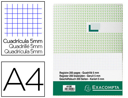 REGISTRE STANDARD EXACOMPTA 210X297MM 5X5MM FOLIOT VERTICAL 200 PAGES
