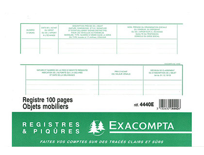 REGISTRE EXACOMPTA OBJETS MOBILIERS VENTES MAGASIN 240X320MM 100 PAGES