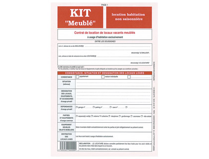 KIT CONTRAT LOCATION MEUBLE NON SAISONNIRE WEBER DIFFUSION 8 PAGES CONTRAT INVENTAIRE CAUTION TAT LIEUX ENTRE SORTIE