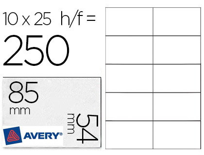 CARTES VISITE AVERY 85X54MM MICROPERFORES 185G POCHETTE 250 UNITS TOUTES IMPRIMANTES FACILEMENT DTACHABLE
