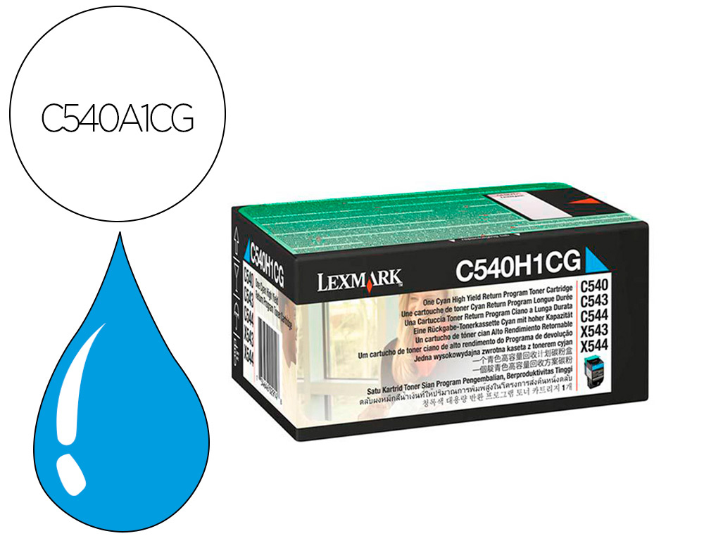 TONER LASER LEXMARK C540/C543/C544/X543/X544 C540A1CG COULEUR CYAN 1000P