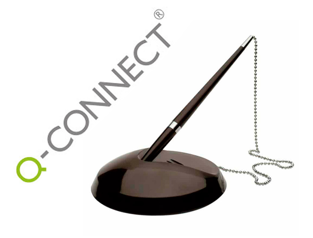 STYLO-BILLE Q-CONNECT SUR SOCLE PLASTIQUE LEST CHANETTE NICKELE RECHARGEABLE 4 RECHARGES ENCRE BLEUE