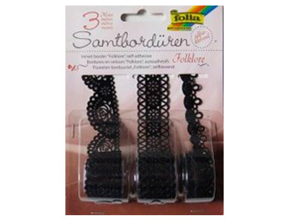 RUBAN SATIN MAX BRINGMANN FOLKLORE AUTO-ADHSIVE 1M NOIR PACK DE 3 ROULEAUX