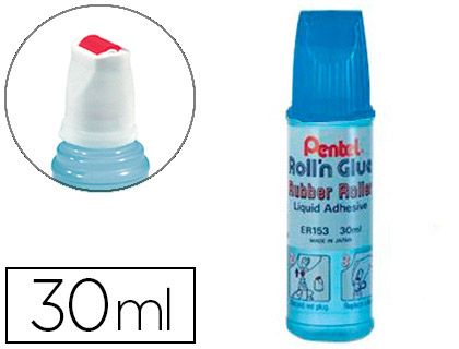COLLE PENTEL ROLL'N GLUE ROULETTE CAOUTCHOUC PAPIER CARTON INODORE LAVABLE TRANSPARENTE FLACON 30ML