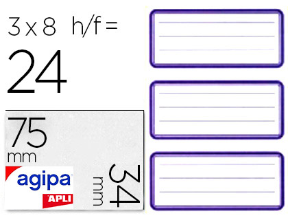 TIQUETTE ADHSIVE APLI AGIPA 34X75MM LIGNE COLORIS BLEU POCHETTE 24 UNITS