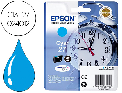 CARTOUCHE EPSON T2702 JET D'ENCRE C13T27024010 COULEUR CYAN 300P