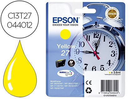 CARTOUCHE EPSON T2704 JET D'ENCRE C13T27044010 COULEUR JAUNE 300P