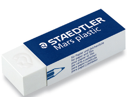 GOMME STAEDTLER MARS PLASTIC 65X23X13MM CRAYONS MINES PAPIER CALQUE FILM COLORIS BLANC